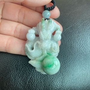 Carved 3D Dragon Natural Jadeite Jade Grade A Pendant Strength Power Large